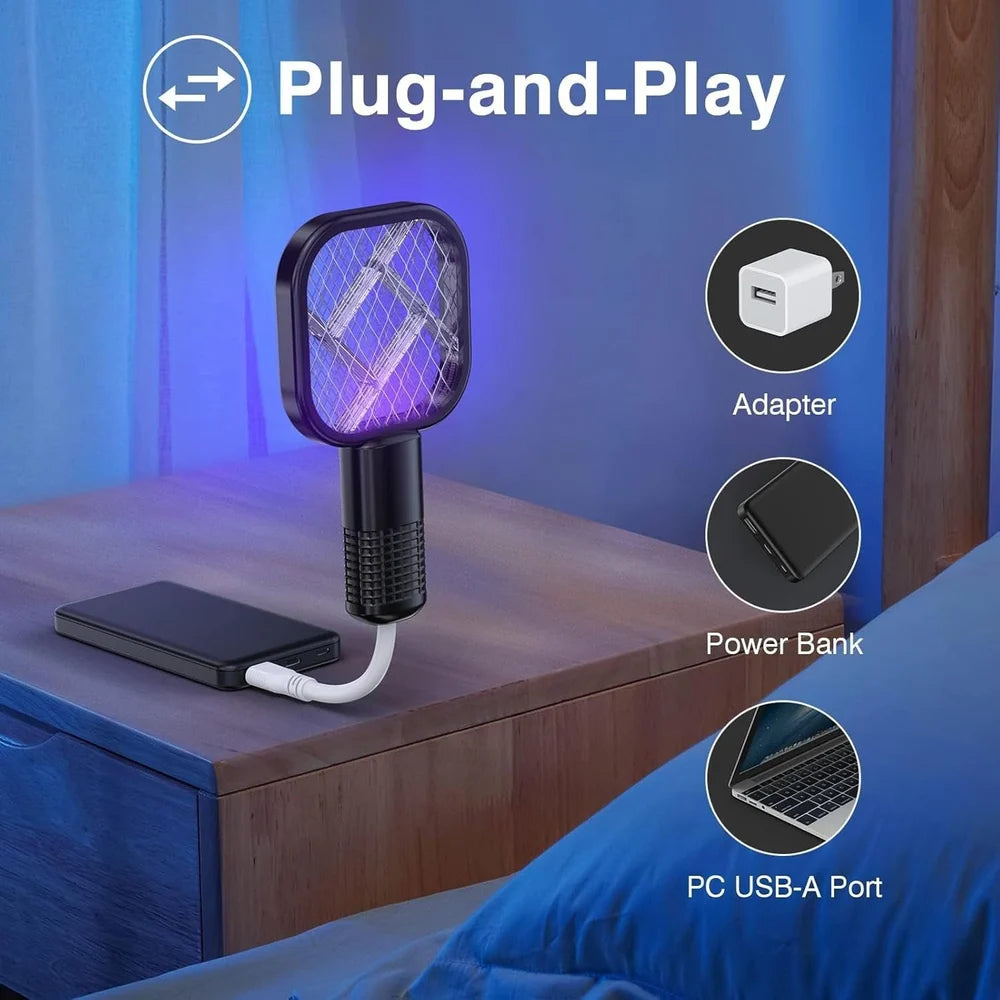 USB Rechargeable Mosquito Killer Racket with UV Light – Portable Electric Mosquito Swatter for Home & Office
