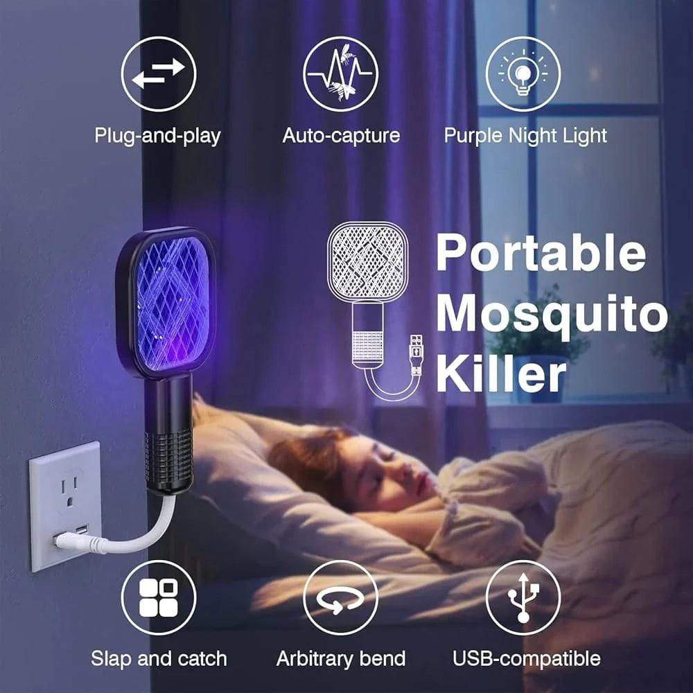 USB Rechargeable Mosquito Killer Racket with UV Light – Portable Electric Mosquito Swatter for Home & Office