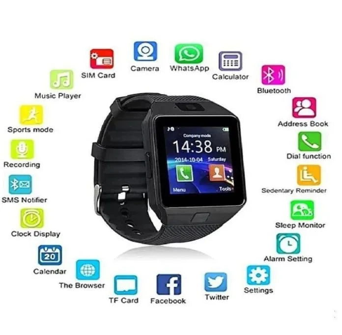 DZ09 Smart Watch 1.99" Bluetooth Calling Smartwatch – Heart Rate & Sleep Monitoring, IP67 Waterproof, Wireless Charging Smart Watch for Men & Women (Black)